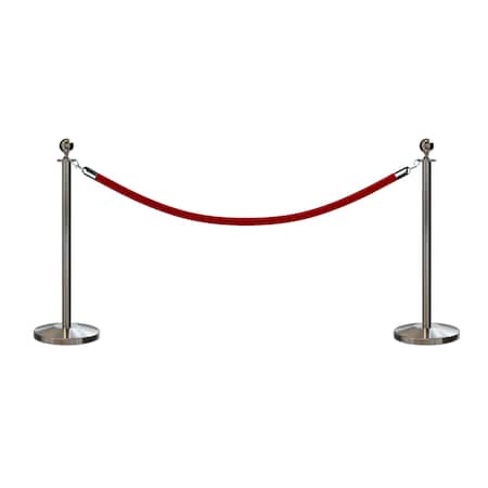 Stanchion Post And Rope Kit Sat.Steel, 2 Ball Top1 Red Rope